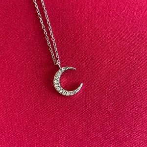 🌘 CRESCENT MOON 925 SILVER PAVE’ CHARM ON 18 INCH CHAIN